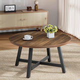 Garvee Mesa de Café Redonda 91 cm Industrial con Patas Ajustables, Tablero Grueso de Madera, Estable para Sala de Estar, Color Madera - Marrón