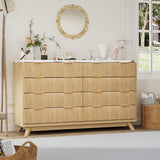 Garvee Cajonera Larga de 8 Cajones Fluidos con Diseño Curvo y Mango Metálico para Decoración de Pasillos 137cm Nogal - Color Roble