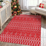 Garvee Alfombra Moderna Roja con Copos de Nieve - Chenilla 420Gsm Antideslizante TPR, 80x150 cm, Para Dormitorio y Entrada - Rojo