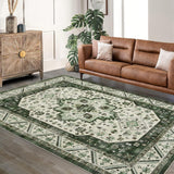 Garvee Alfombra Vintage Boho 240x340cm Antideslizante Lavable Suave Piel Corta Poliéster Denso para Sala y Dormitorio - Verde
