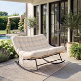 Garvee Mecedora Doble de Ratán con Cojín Extra Grueso y Estructura Robusta para Parejas en Terraza o Jardín Natural y Blanco Crema - Beige