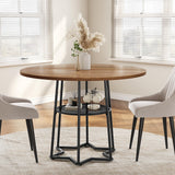 Garvee Mesa de Comedor Redonda de 98 cm con Estante de Almacenamiento y Base Hexagonal Metálica para 4 Personas, Marrón y Negro - Marrón