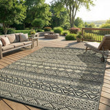 Garvee Alfombra Exterior 244 x 305 cm Impermeable Reversible Paja Plástica Resistente UV Ligera Plegable para Patio RV Playa - Negro & Café