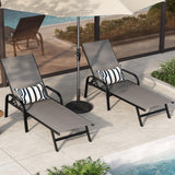 Garvee Silla Lounge Exterior Ajustable con Tela Textilene, Respaldo Reclínable 5 Posiciones, Estructura Metálica, Resistente Agua y UV, Patio y Piscina, Gris, Juego de 2 - Gris