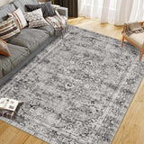 Garvee Alfombra área Pelo Corto Boho Vintage 80x150cm multicolor antideslizante lavable salon dormitorio - Gris