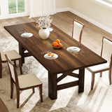 Garvee Mesa de Comedor de Granja para 6-8 Personas, MDF Resistente, Estructura en X, Acabado a Prueba de Agua, Ideal para Familias Grandes, Color Natural - Nogal