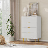 Garvee Cómoda De 4 Cajones Con Frentes Acanalados, Patas Doradas Para Dormitorio Y Sala, Diseño Moderno, Tamaño Generoso, Color Blanco - Blanco