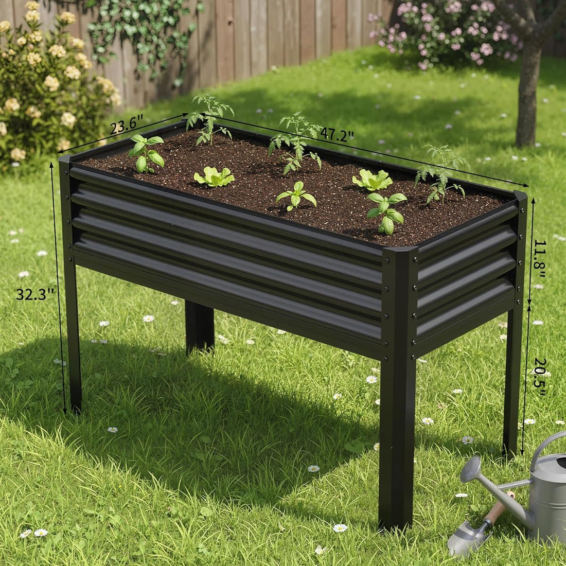 Garvee Cama de Jardín Elevada Grande 122×61×81 cm con Patas Acero Galvanizado para Patio y Balcón Color Gris