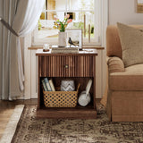 Garvee Mesita De Noche Con Cajón, Diseño Acanalado, Almacenamiento, Madera Resistente, Estilo Mid Century, Para Dormitorio, Fácil De Montar - Marrón