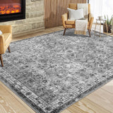 Garvee Alfombra Vintage 160x230cm, Antideslizante, Lavable a Máquina, Polipropileno, Diseño Tribal Retro, Gris, para Sala y Cocina - Gris
