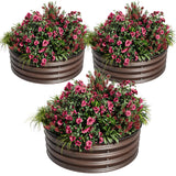 Garvee Set de 3 Jardineras Redondas de Acero Galvanizado Antióxido para Aficionados al Huerto Urbano 60x30cm Gris - Madera