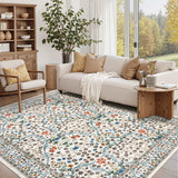 Garvee Alfombra de Flores para Salón Lavable y Antideslizante Diseño Botánico Ultrafina 200x290 cm Beige - Beige