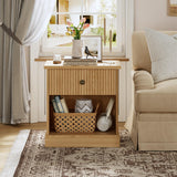 Garvee Mesita De Noche Con Cajón, Diseño Acanalado, Almacenamiento, Madera Resistente, Estilo Mid Century, Para Dormitorio - Roble