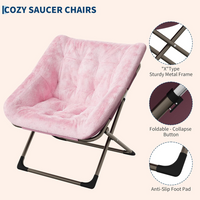 Garvee Silla Saucer de Piel de Conejo Plegable con Marco Metálico para Dormitorio y Sala, Rosa, Soporta 136 kg, Diseño Ergonómico