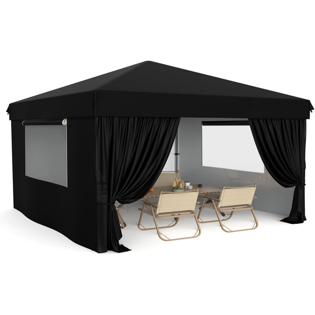 Garvee Carpa Plegable de 3x3 m con 4 Paredes Laterales, Cenador de Jardín Emergente con Protección UV UPF 50+, Carpa Impermeable de Tela Oxford 210D para Mercadillos, Camping, Eventos y Fiestas, Negro