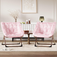 Garvee Silla Saucer de Piel de Conejo Plegable con Marco Metálico para Dormitorio y Sala, Rosa, Soporta 136 kg, Diseño Ergonómico