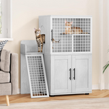 Garvee Mueble para Arenero de Gato Tipo Villa, Casa para Gatos de Madera con Escalera y Área de Juego, Gabinete de Arena Cerrado con Orificios de Ventilación, Mueble Decorativo para Mascotas, Blanco Antiguo - Blanco