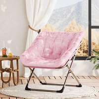 Garvee Silla Saucer de Piel de Conejo Plegable con Marco Metálico para Dormitorio y Sala, Rosa, Soporta 136 kg, Diseño Ergonómico