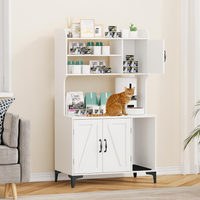 Garvee Mueble para Caja de Arena de Gato Oculta, Armario Grande de 3 Puertas con Estantes de Almacenamiento, Casa para Gatos con Ventilación y Alfombrilla Removible, Diseño Moderno para Sala o Dormitorio, Blanco