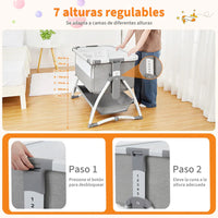Garvee Cuna Colecho Bebé T-706 4en1 Altura Ajustable Ruedas Colchón Cómodo Plegable Gris EU
