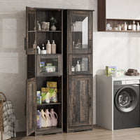 Garvee Armario Alto 170 cm Madera MDF Puerta Vidrio Templado Para Baño Cocina Diseño Compacto Blanco
