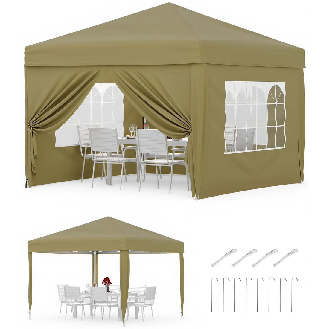 Garvee Cenador Plegable 3x3m Carpa Pop-Up Impermeable con Paredes Laterales Ventanas Tipo Iglesia y Protección UV Carpa de Fiesta Altura 270cm para Jardín