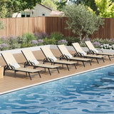 Garvee Silla Lounge Exterior Ajustable con Tela Textilene, Respaldo 5 Posiciones, Estructura Metálica Resistente, Para Patio y Piscina, Set de 6 en Caqui - Caqui