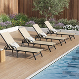 Garvee Silla De Exterior Lounge Ajustable Con Tejido Textilene, Respaldo Reclinable 5 Posiciones, Estructura Metálica Resistente, Para Patio Y Piscina, Set De 4, Caqui - Caqui