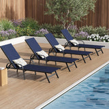 Garvee Pack de 4 Tumbonas de Exterior con Respaldo Reclinable en 5 Posiciones y Tela Textilene Transpirable para Piscina y Terraza, Azul Marino - Azul Marino