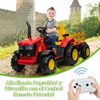Garvee Tractor Eléctrico 12V, Remolque Desmontable, Doble Motor 35W, Bluetooth, 3 Velocidades, Luces LED, Control Remoto, 3-6 años, Jardín y Patio, Rojo