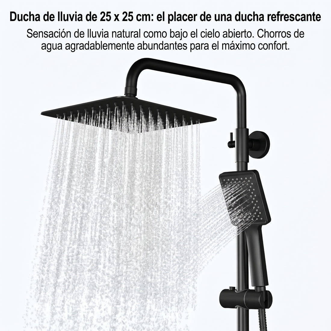 Garvee Sistema de Ducha con Termostato, Regadera XXL 25x25cm, 3 Modos, Negro/Cromado, para Baño Moderno