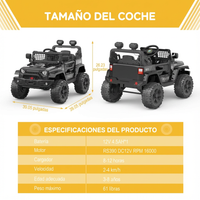 Garvee Coche Eléctrico 12V, Control Remoto, Suspensión, Luces LED, 2 Velocidades, Seguridad, 3-6 años, Interior y Exterior, Negro