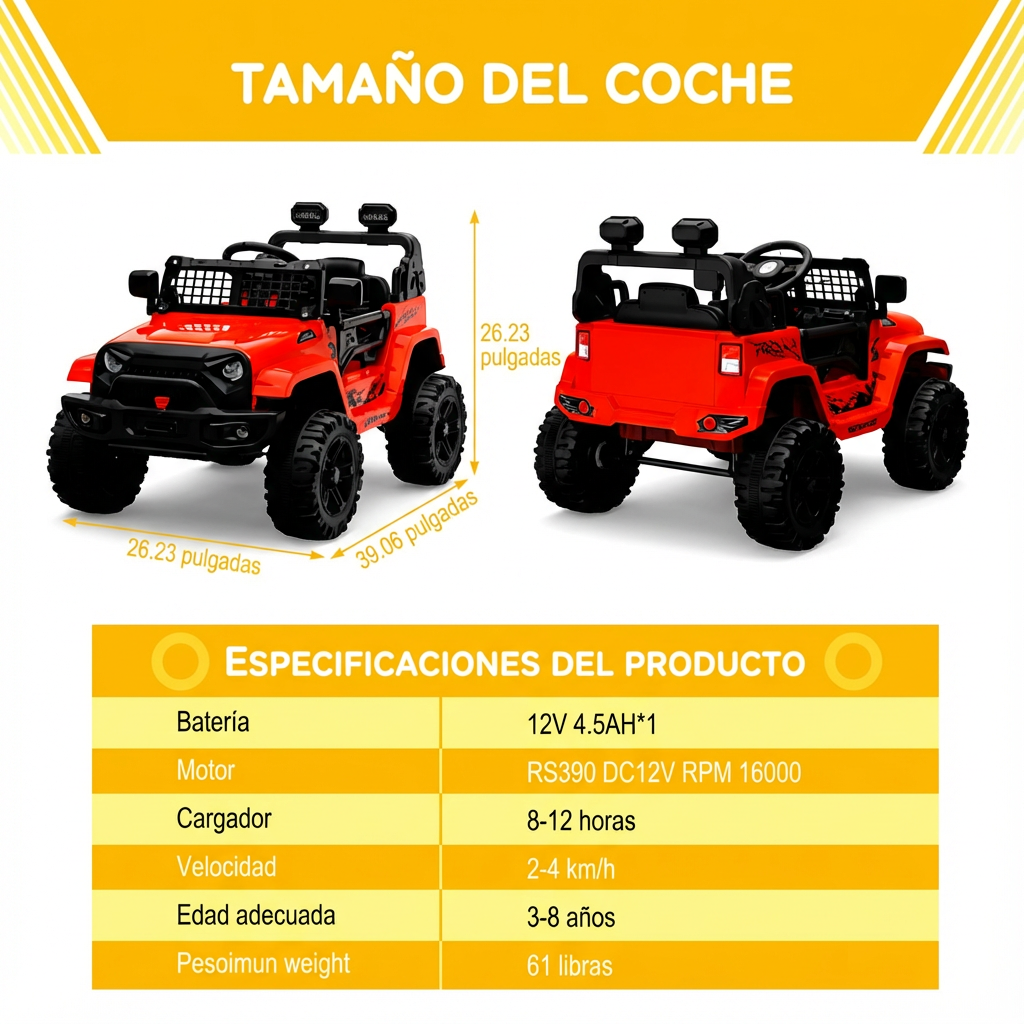 Garvee Coche Eléctrico 12V, Control Remoto, Suspensión, Luces LED, 2 Velocidades, Seguridad, 3-6 años, Interior y Exterior, Rojo