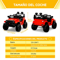 Garvee Coche Eléctrico 12V, Control Remoto, Suspensión, Luces LED, 2 Velocidades, Seguridad, 3-6 años, Interior y Exterior, Rojo