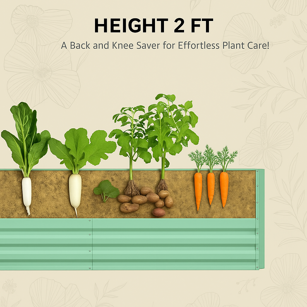 Garvee Cama de Jardín Elevada Metálica Acero Galvanizado 0.5mm Sin Base Profundidad 61 cm 180x90x60 cm Verduras Hierbas Exteriores Verde