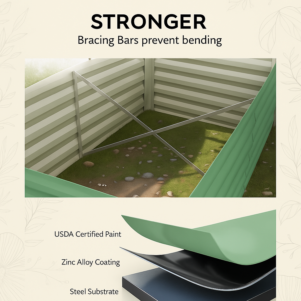 Garvee Cama de Jardín Elevada Metálica Acero Galvanizado 0.5mm Sin Base Profundidad 61 cm 180x90x60 cm Verduras Hierbas Exteriores Verde