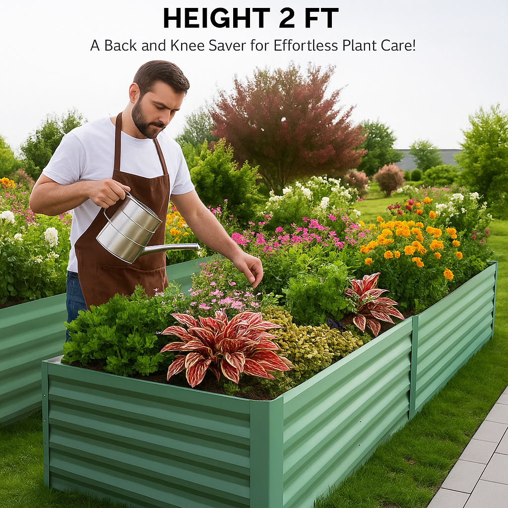 Garvee Cama de Jardín Elevada Metálica Acero Galvanizado 0.5mm Sin Base Profundidad 61 cm 180x90x60 cm Verduras Hierbas Exteriores Verde