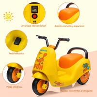 Garvee Moto Eléctrica 12V, DIY, Batería, Pedales, Triciclo, Seguro y Resistente, 3-6 años, Exterior, Amarillo