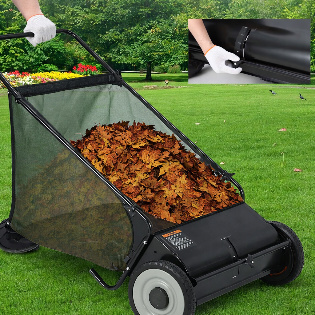 Garvee Barredora de Césped Manual 53,3 cm con Cepillos Giratorios, Capacidad 99,1 L, Ajuste de Altura, Bolsa Resistente para Jardín y Patio