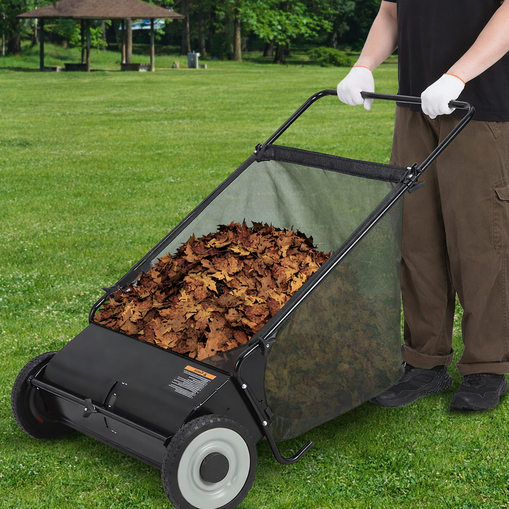 Garvee Barredora de Césped Manual 53,3 cm con Cepillos Giratorios, Capacidad 99,1 L, Ajuste de Altura, Bolsa Resistente para Jardín y Patio