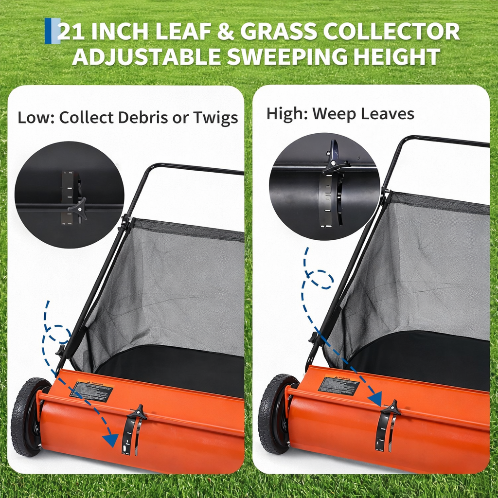 Garvee Barredora de Césped Manual 53,3 cm con Cepillos Giratorios, Capacidad 99,1 L, Ajuste de Altura, Material Resistente, para Jardines y Patios