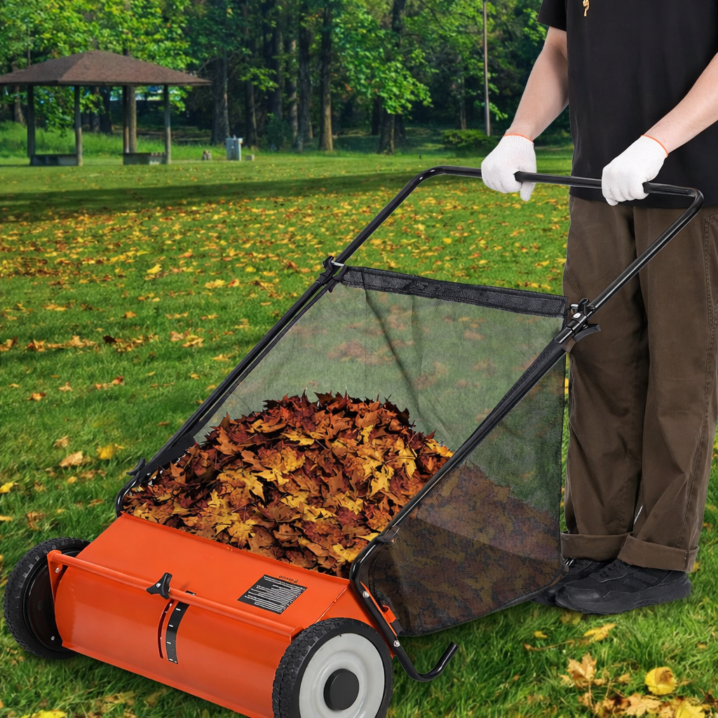 Garvee Barredora de Césped Manual 53,3 cm con Cepillos Giratorios, Capacidad 99,1 L, Ajuste de Altura, Material Resistente, para Jardines y Patios