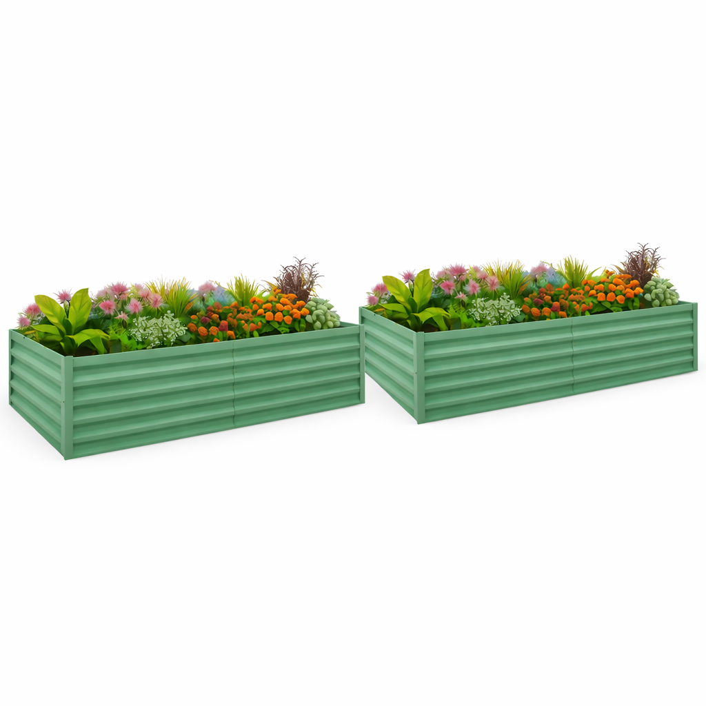 Garvee Juego de 2 Cajas de Jardín Elevadas Galvanizadas 244 × 122 × 61 cm, Metal Duradero, Altura 61 cm, Resistentes al Óxido, Fácil Ensamblaje, Ideal para Flores y Verduras
