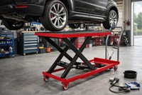 Garvee Carro Hidráulico de Elevación Industrial de Corte Simple 226.8kg Bomba Manual Plataforma 72.39cm Acero Resistente Almohadilla Antideslizante 4 Ruedas Guantes Incluidos  Rojo y Negro