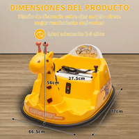 Garvee Autoscooter 6V, Rotación 360°, Luces LED, Control Remoto, Diseño Jirafa, Seguridad 5 Puntos, Batería, 2-5 años, Interior y Exterior, Amarillo