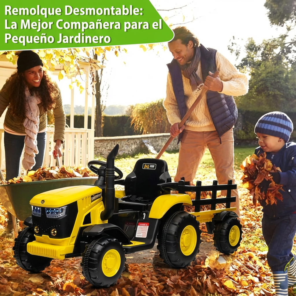Garvee Tractor Eléctrico Infantil 12V con Remolque y Control Remoto - Amarillo