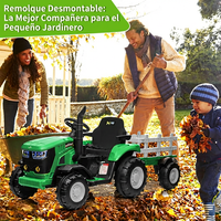 Garvee Tractor Eléctrico 12V, Doble Motor 35W, Remolque Desmontable, 6 Ruedas Goma, Control Remoto, 3 Velocidades, Luces LED, 3-6 años, Jardín, Verde