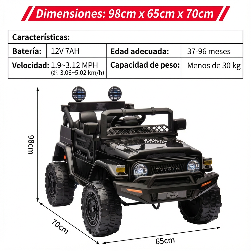 Garvee Coche Eléctrico 12V , Control Remoto, Luces LED, Puertas Abatibles, Batería Recargable, 3-6 años, Interior y Exterior, Negro