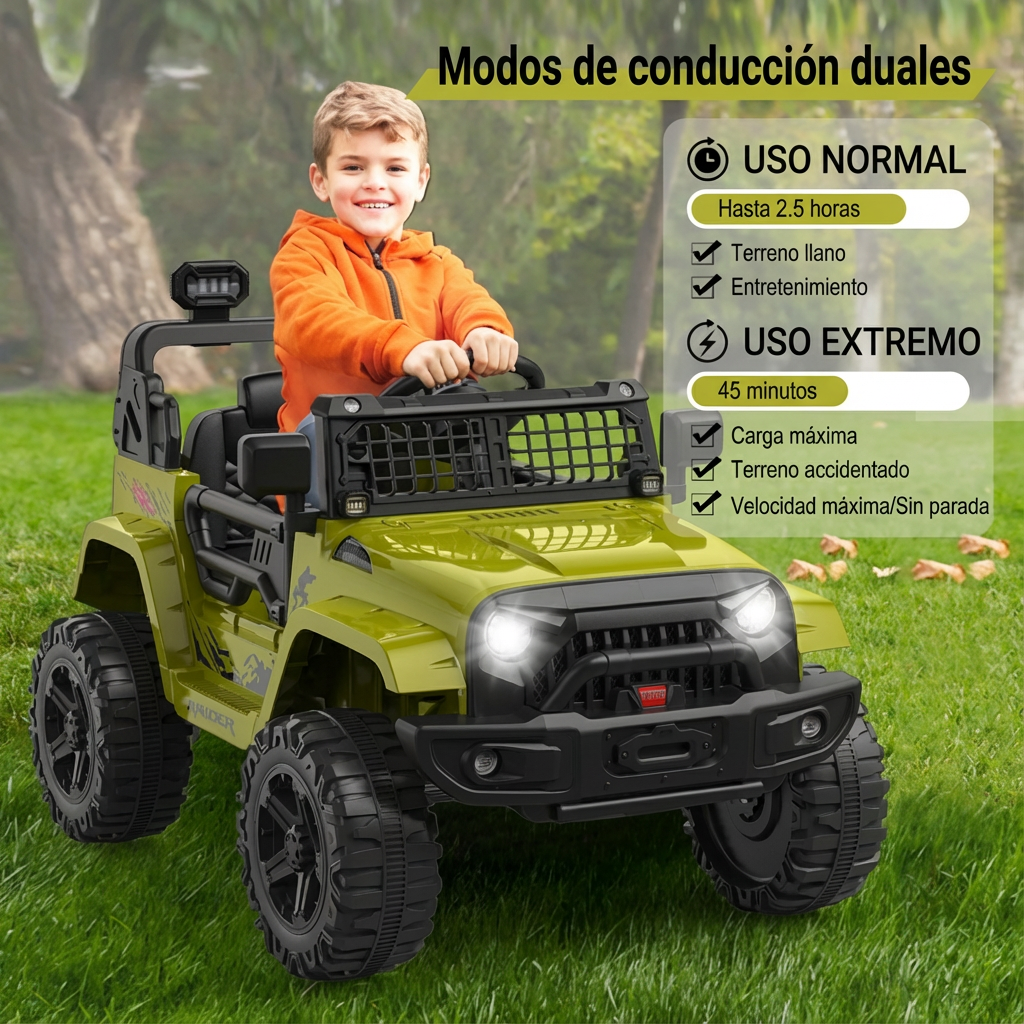 Garvee Coche Eléctrico 12V, Bluetooth, Control Remoto, 2 Velocidades, Luces LED, 3-6 años, Interior y Exterior, Verde