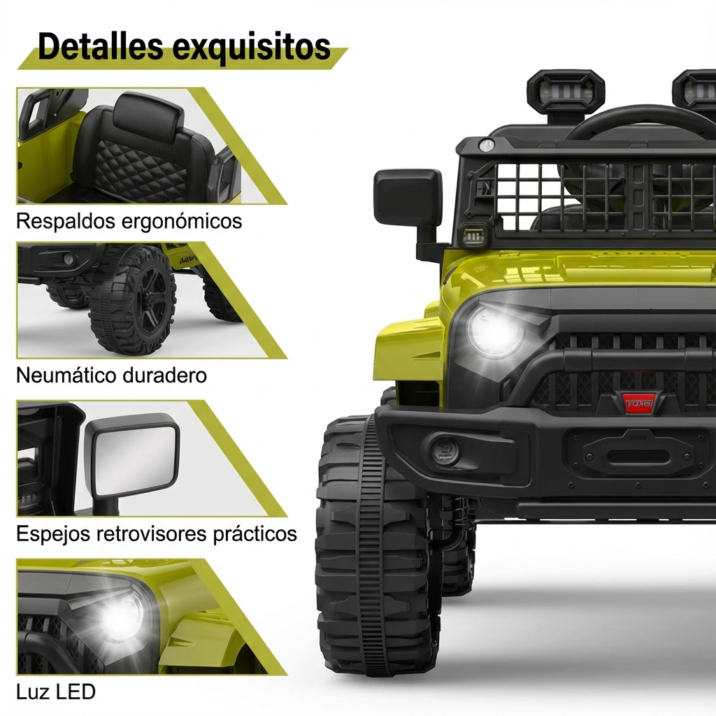 Garvee Coche Eléctrico 12V, Bluetooth, Control Remoto, 2 Velocidades, Luces LED, 3-6 años, Interior y Exterior, Verde